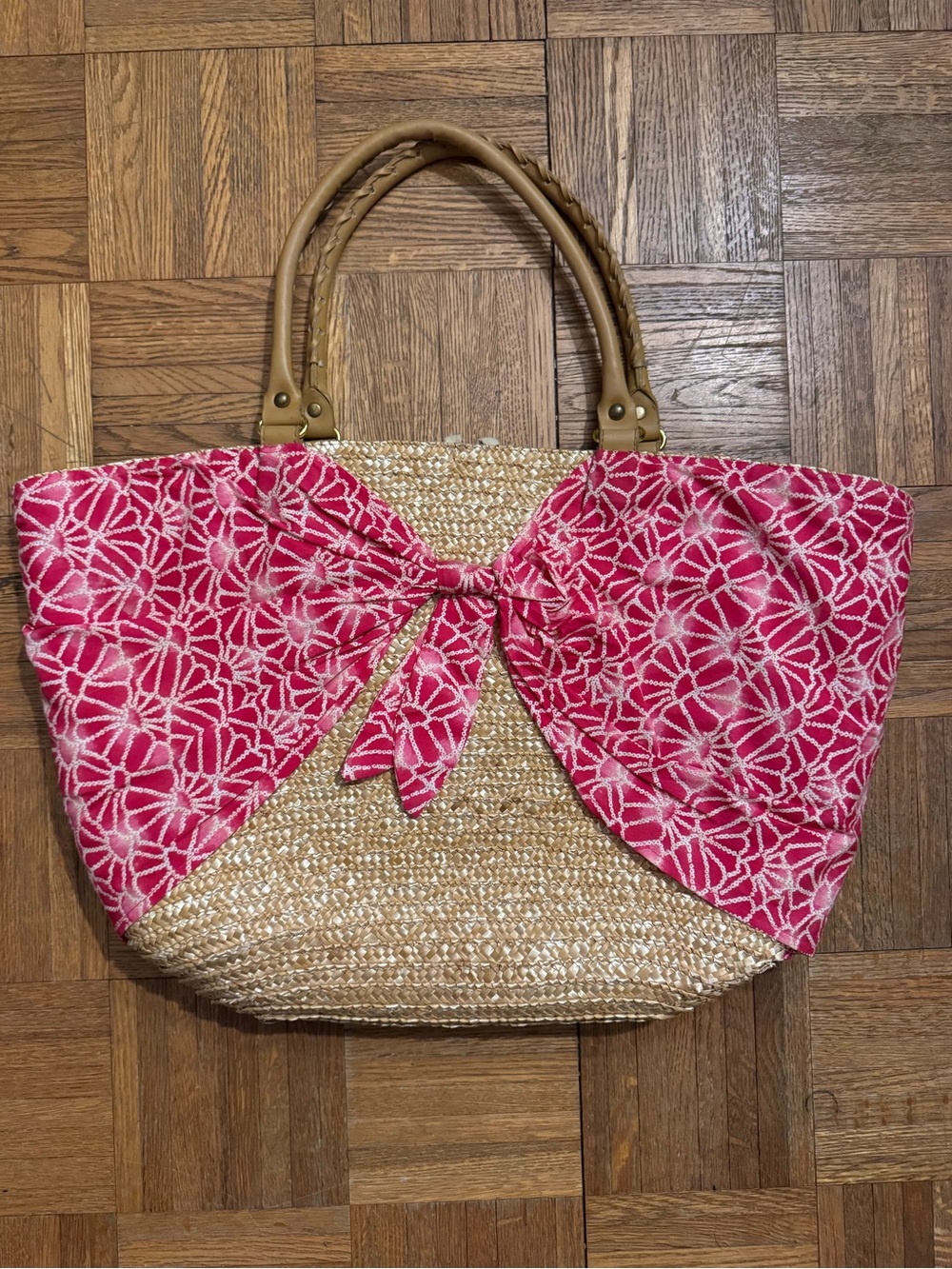 Calypso St. Barth Pink Floral Straw Beach Tote Bag